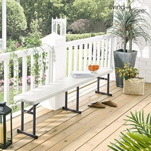 Living and More 6 Foot Fold-in-Half Bench with Carrying Handle, Easy Folding and Transport, Indoor/Outdoor Use, Sturdy Steel Frame, White