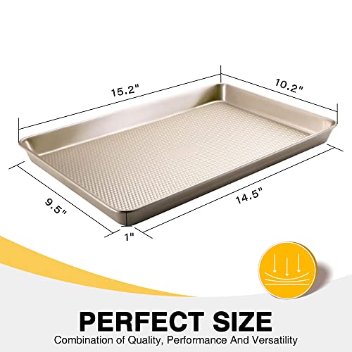 Jelly Roll Pan 15x10 - HONGBAKE Commercial Cookie Sheets for Baking with Diamond Texture Surface, 57% Thicker Carbon Steel Baking Sheet for Oven, Nonstick Cooking Tray