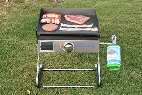Flame King Flat Top Portable Propane Cast Iron Grill Griddle Tabletop, RV or Wall Mounted, Stand on Floor for Outdoor Camping, RV, Marine,Black