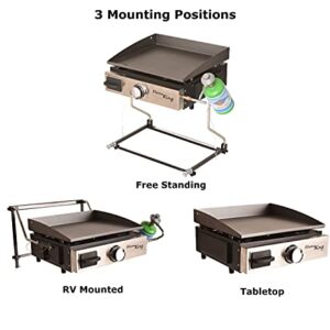 Flame King Flat Top Portable Propane Cast Iron Grill Griddle Tabletop, RV or Wall Mounted, Stand on Floor for Outdoor Camping, RV, Marine,Black