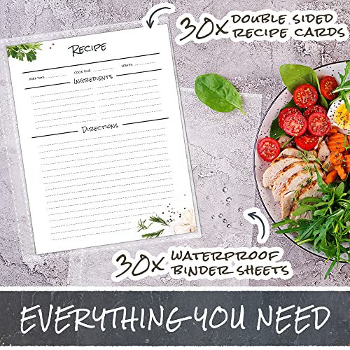 Recipe Book, This is a Recipe Binder 3 Ring, It is a Recipe Book to Write in Your Own Recipes, It is a Blank Recipe Book, This Recipe Journal is a Recipe Binder Kit, 30 Clear/Blank Pages