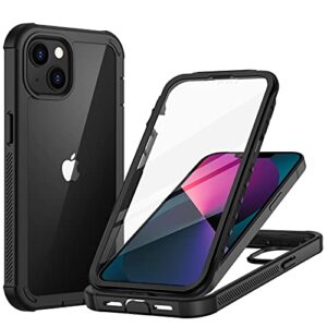 seacosmo iphone 13 mini case 5.4 inch, full body shockproof cover [with built-in screen protector] slim lightweight heavy duty fit bumper protective phone case for iphone 13 mini - black/clear