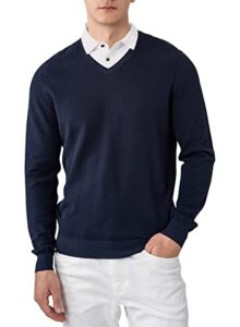 mens v neck sweater cotton long sleeve pullover knit shirt lightweight casual slim fit basic tops,navy m