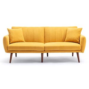 vicluke convertible futon sofa bed, modern linen split-back folding sleeper sofa couches with adjustable backrest, armrest, wooden frame & leg for living room,apartment,christmas decor(yellow)