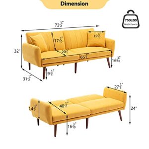 Vicluke Convertible Futon Sofa Bed, Modern Linen Split-Back Folding Sleeper Sofa Couches with Adjustable Backrest, Armrest, Wooden Frame & Leg for Living Room,Apartment,Christmas Decor(Yellow)