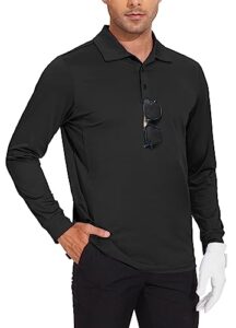 jim league men's long sleeve golf polo shirts athletic casual travel performance collar shirts lightweight quick dry upf50