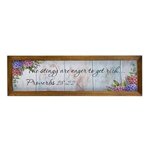 rustic wooden wall sign decor with quotes proverbs 28：22 12836 the stingy are eager to get rich. proverbs 28：22 white-c-4 inspirational hanging art 15x50cm modern farmhouse gift