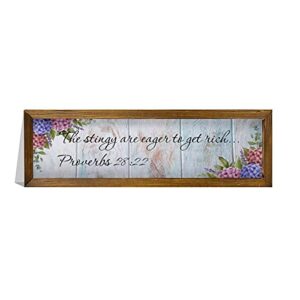 Rustic Wooden Wall Sign Decor with Quotes Proverbs 28：22 12836 The Stingy Are Eager to Get Rich. Proverbs 28：22 white-C-4 Inspirational Hanging Art 15x50cm Modern Farmhouse Gift