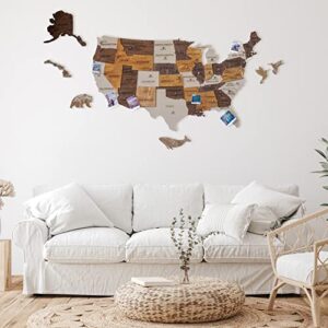 Jabihome 3D Wooden USA Map Wall Art, Wood United States Map with Push Pins, Gift for Him, US Map for Travel Gift for Men, Office Wall Decor, White Elephant Gifts, Christmas Gifts for Mom, Dad, Teacher, Boss, Men, Women (Size M: 23"L x 13"W)