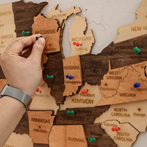 Jabihome 3D Wooden USA Map Wall Art, Wood United States Map with Push Pins, Gift for Him, US Map for Travel Gift for Men, Office Wall Decor, White Elephant Gifts, Christmas Gifts for Mom, Dad, Teacher, Boss, Men, Women (Size M: 23"L x 13"W)