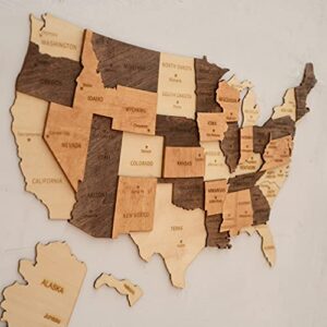 Jabihome 3D Wooden USA Map Wall Art, Wood United States Map with Push Pins, Gift for Him, US Map for Travel Gift for Men, Office Wall Decor, White Elephant Gifts, Christmas Gifts for Mom, Dad, Teacher, Boss, Men, Women (Size M: 23"L x 13"W)