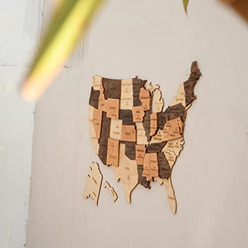 Jabihome 3D Wooden USA Map Wall Art, Wood United States Map with Push Pins, Gift for Him, US Map for Travel Gift for Men, Office Wall Decor, White Elephant Gifts, Christmas Gifts for Mom, Dad, Teacher, Boss, Men, Women (Size M: 23"L x 13"W)