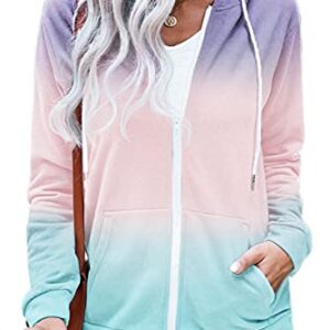 YOCUR Sudaderas Para Mujer Zip Top Womens Hoodie Multicolor Sweatshirt Fall Lightweight Long Sleeve Sweater Purple S