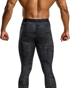 TSLA Men's Compression Pants, Cool Dry Athletic Workout Running Tights Leggings with Pocket/Non-Pocket, 3pack Cool Dry Pants Camo Black/Yellow/Brick, XX-Large