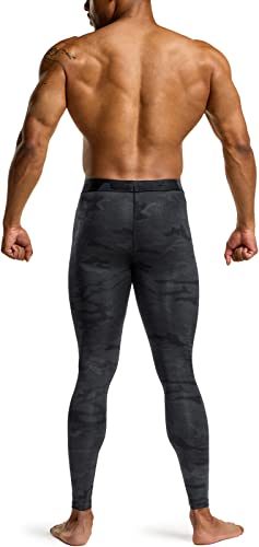 TSLA Men's Compression Pants, Cool Dry Athletic Workout Running Tights Leggings with Pocket/Non-Pocket, 3pack Cool Dry Pants Camo Black/Yellow/Brick, XX-Large