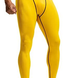 TSLA Men's Compression Pants, Cool Dry Athletic Workout Running Tights Leggings with Pocket/Non-Pocket, 3pack Cool Dry Pants Camo Black/Yellow/Brick, XX-Large