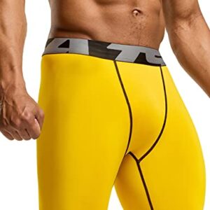 TSLA Men's Compression Pants, Cool Dry Athletic Workout Running Tights Leggings with Pocket/Non-Pocket, 3pack Cool Dry Pants Camo Black/Yellow/Brick, XX-Large