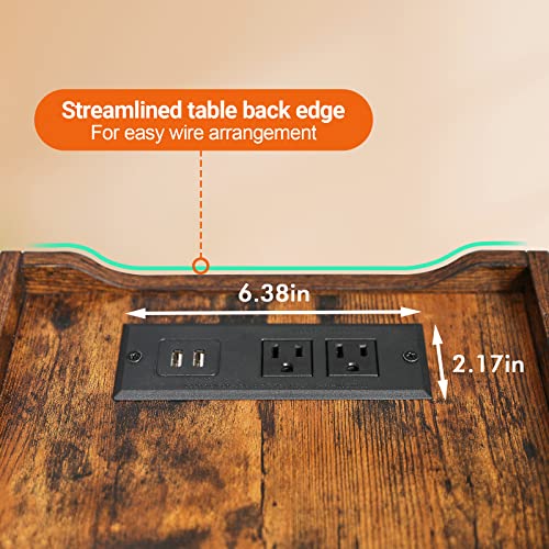 AMHANCIBLE End Table Living Room with Charging Station, Narrow Nightstand with USB Ports & Power Outlets, Slim Bedside Table for Small Spaces, Bedroom, Rustic Brown HET04LDBR1