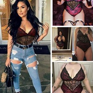 Avidlove Lingerie Bodysuit for Women Floral Lace Teddy One Piece Babydoll Mini Babydoll (Red,L)