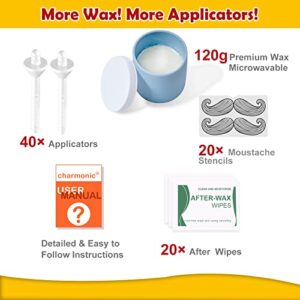 120g Wax Nose Wax Kit, Nose Hair Wax, Nose Wax with 40 Applicators and 20 Wipes, Quick and Painless Nose Hair Waxing Kit for Men and Women, Nose Hair Remover Wax Kits Used 20~25 Times Usage