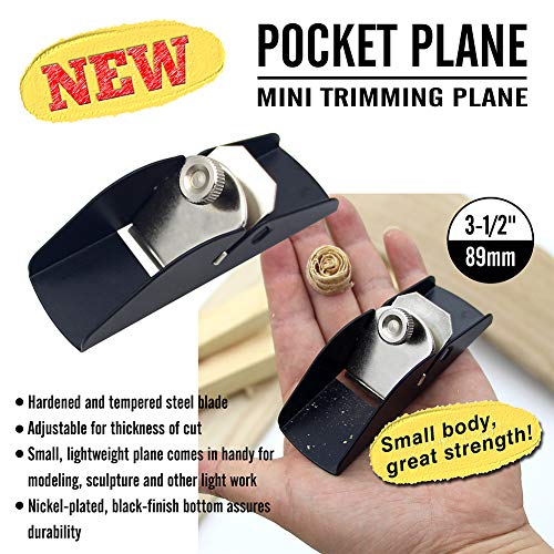 Mini Trimming Planer,DIY Model Making Tool Woodworking Pocket Plane Hand Adjustable for Trimming Projects.(Black,3.35 * 1.18 * 1.38inch)