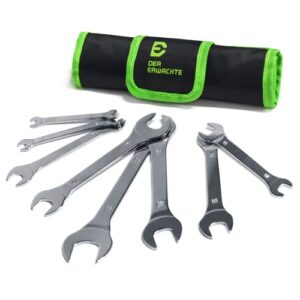 der erwachte super-thin open end wrench set, metric, 8-piece, including 6, 7, 8, 9, 10, 11, 12, 13, 14, 15, 16, 17, 18, 19, 22, 24 mm, slim spanner wrench set with rolling pouch