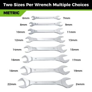 Der Erwachte Super-Thin Open End Wrench Set, Metric, 8-Piece, Including 6, 7, 8, 9, 10, 11, 12, 13, 14, 15, 16, 17, 18, 19, 22, 24 mm, Slim Spanner Wrench Set with Rolling Pouch