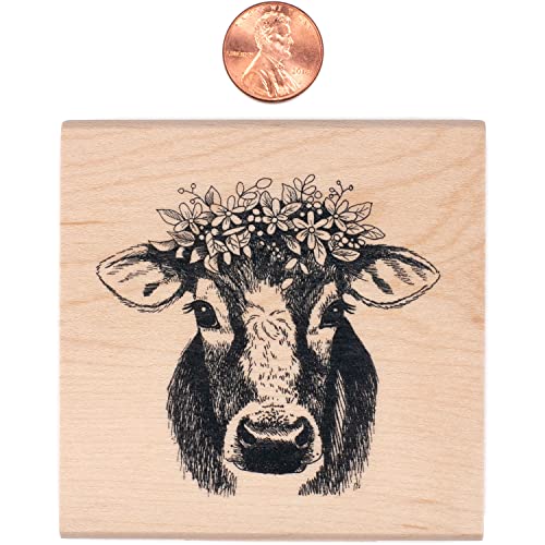 Inkadinkado 60-01738 Floral Cow Wooden Rubber Stamp for Arts and Crafts, 2" x 2"