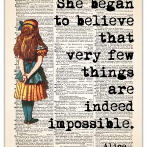 Motivational Wall Art Office Decor for Men & Women: "She Began To Believe" Alice in Wonderland 8x10 Inspirational, Motivational Poster & Positive Affirmations Wall Decor