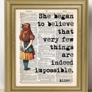 Motivational Wall Art Office Decor for Men & Women: "She Began To Believe" Alice in Wonderland 8x10 Inspirational, Motivational Poster & Positive Affirmations Wall Decor