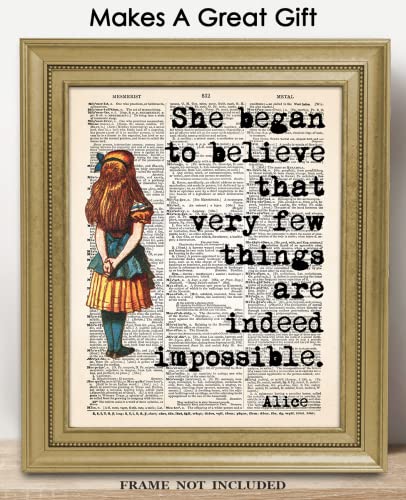 Motivational Wall Art Office Decor for Men & Women: "She Began To Believe" Alice in Wonderland 8x10 Inspirational, Motivational Poster & Positive Affirmations Wall Decor