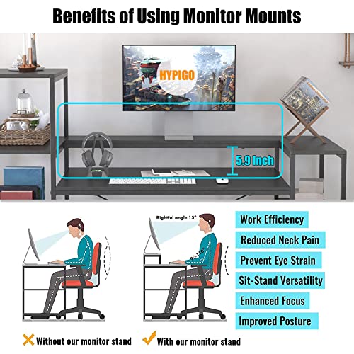 HYPIGO Two Person Computer Desk with Storage Shelves, 109 inches Extra Long Double Workstation Desk with Printer Shelf & Monitor Stand, Large Office Desk Study Writing Table for Home Office - Black