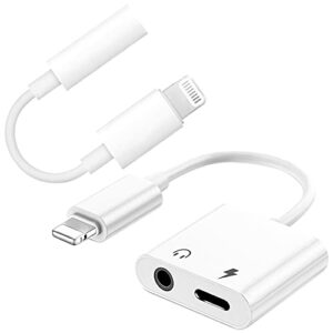 meea lightning to 3.5mm headphones dongle jack compatible with iphone 2 in 1 headphone adapter and aux audio adapter + charger cable splitter bundle compatible with iphone 14,13,12,11 xs xr x 8 7