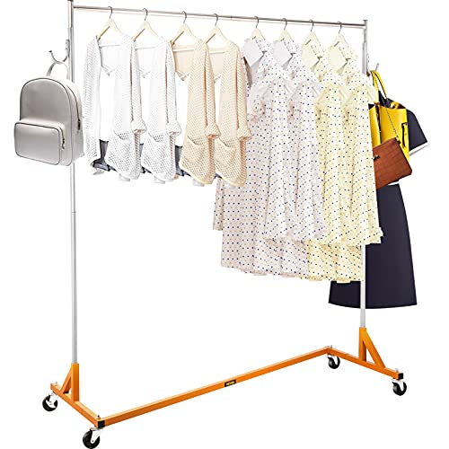 VEVOR Z Rack, 300 lbs Industrial Grade Z Base Garment Rack, 24" x 63" x 71" Height Adjustable Clothes Rack, Sturdy Steel Heavy Duty Clothing Rack w/ Lockable Casters for Home Garment Store Orange