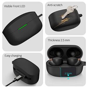 for Sony WF-1000XM4 Case Cover,Woocon 5 in 1 Soft Silicone Protective Accessories Kit Skin Sleeve for Sony WF1000XM4 True Wireless Earbuds Charging Case with Keychain/Anti-Lost Strap/Ring/Brush(Black)