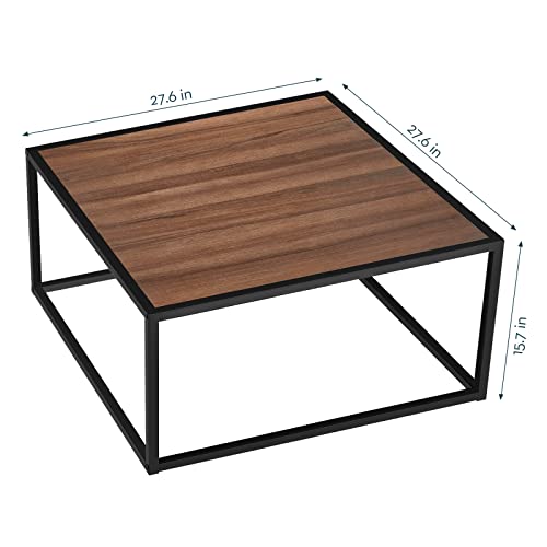SAYGOER Farmhouse Coffee Table Rustic Wood Coffee Tables Mid Century Modern Coffe Tables for Small Spaces Simple Square Low Center Table for Living Room Home Office Boho Style, Walnut