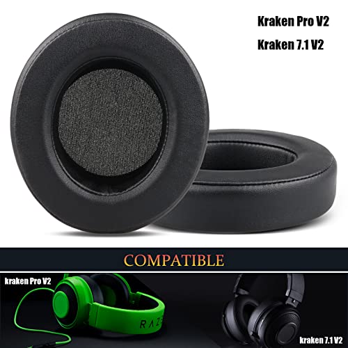Kraken Pro V2 Replacement Ear Pads Cushions, Oval Earpads for Razer Kraken Pro V2 Razer Kraken 7.1 V2 Headphone Ear Cups Earmuffs Made of Premium Protein Leather & Memory Foam Easy Installation(Black)