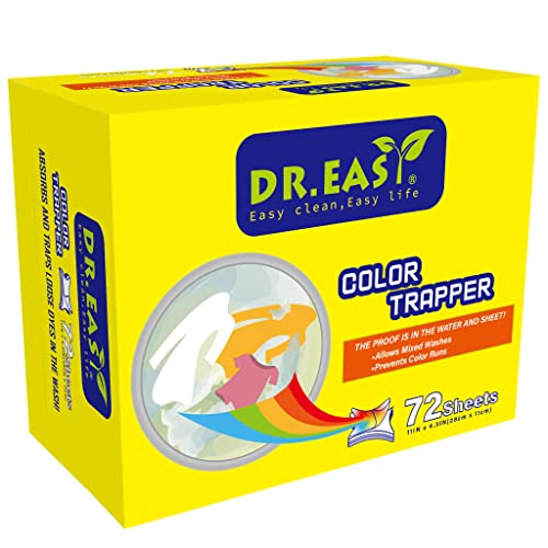 DR.EASY Color Trapper sheets for Laundry 72Ct,Remove dyes,fluorescent & heavy metals in laundry,Special Pores Texture absorb dyes & fluorescent more & faster,unscented,no Chemicals,safe in dryer