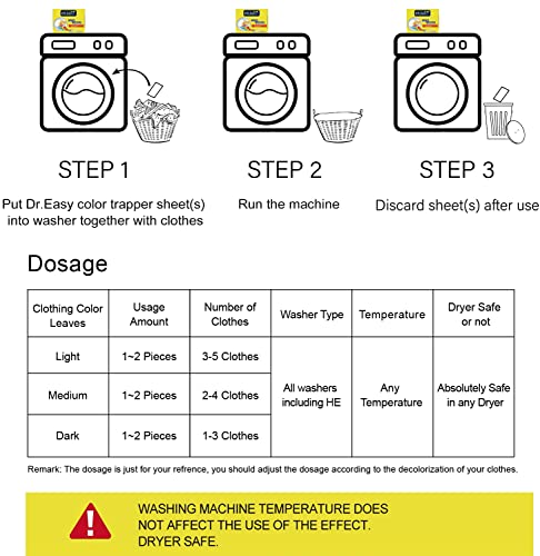 DR.EASY Color Trapper sheets for Laundry 72Ct,Remove dyes,fluorescent & heavy metals in laundry,Special Pores Texture absorb dyes & fluorescent more & faster,unscented,no Chemicals,safe in dryer