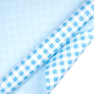 WRAPAHOLIC Reversible Wrapping Paper Roll - Blue and White Plaid Design for Birthday, Holiday, Wedding, Baby Shower and More Occasions - 30 Inch x 33 Feet