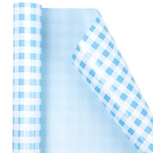 WRAPAHOLIC Reversible Wrapping Paper Roll - Blue and White Plaid Design for Birthday, Holiday, Wedding, Baby Shower and More Occasions - 30 Inch x 33 Feet