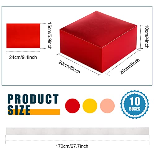 10 Pcs Kraft Gift Boxes 20 x 20 x 10 cm Gift Boxes With Lids for Wedding, Bridesmaid Gifts Box, Birthday Gift Box in Bulk, Party Favor Boxes, Crafting, Cupcake Boxes(Red, Plain Style)