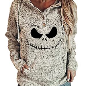 MORCHOY Womens Nightmare Before Christmas Sweatshirt With Pocket, Xmas Jack Skellington Hoodie Sweater Outfits for Women (D-Xmas-white, 3XL)