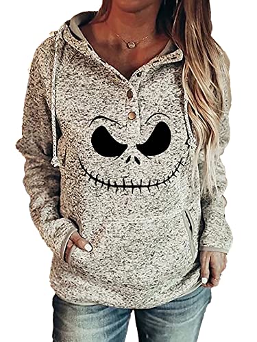 MORCHOY Womens Nightmare Before Christmas Sweatshirt With Pocket, Xmas Jack Skellington Hoodie Sweater Outfits for Women (D-Xmas-white, 3XL)