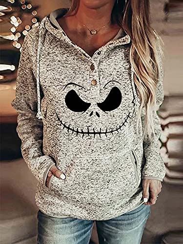 MORCHOY Womens Nightmare Before Christmas Sweatshirt With Pocket, Xmas Jack Skellington Hoodie Sweater Outfits for Women (D-Xmas-white, 3XL)