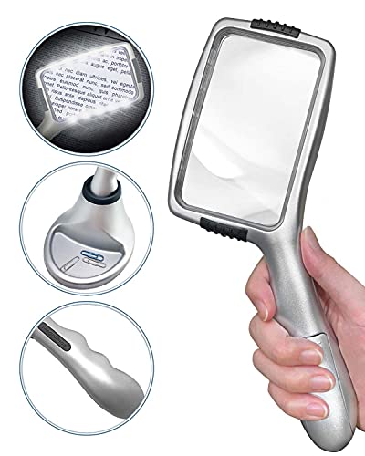 MAGDEPO 3X Reading Magnifying Glass with Light Hands-Free/Handheld Acrylic Magnifier with Stand, 10 Dimmable LEDs Illuminated for Seniors, Aging Eyes, Close Work, Hobbies, Macular Generation, etc.