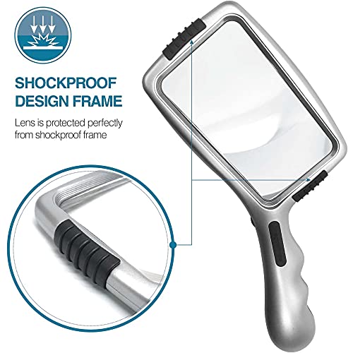 MAGDEPO 3X Reading Magnifying Glass with Light Hands-Free/Handheld Acrylic Magnifier with Stand, 10 Dimmable LEDs Illuminated for Seniors, Aging Eyes, Close Work, Hobbies, Macular Generation, etc.