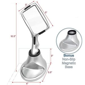 MAGDEPO 3X Reading Magnifying Glass with Light Hands-Free/Handheld Acrylic Magnifier with Stand, 10 Dimmable LEDs Illuminated for Seniors, Aging Eyes, Close Work, Hobbies, Macular Generation, etc.