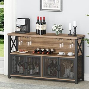 lvb wine bar cabinet, industrial sideboard buffet/coffee bar cabinet for liquor and glasses, farmhouse metal wood rack cabinet for home living dining room kitchen, rustic oak, 47 inch
