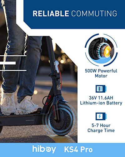 Hiboy KS4 Pro Electric Scooter with 500W Motor, 19 MPH 25 Miles Range, 8"-10" Tires Electric Scooter Adults, Portable Folding Commuting E-Scooter with Double Braking System and Hiboy App